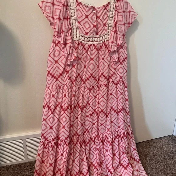 Pink Patterned Babydoll Style Dress - Picture 4 of 4